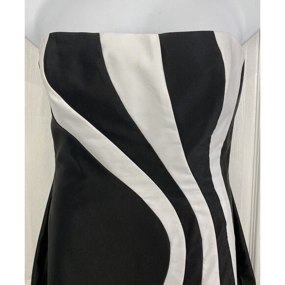 Vintage Cache Black Dress Maxi Gown 90s Y2k Strapless Black White Size 12 USA - Picture 2 of 10